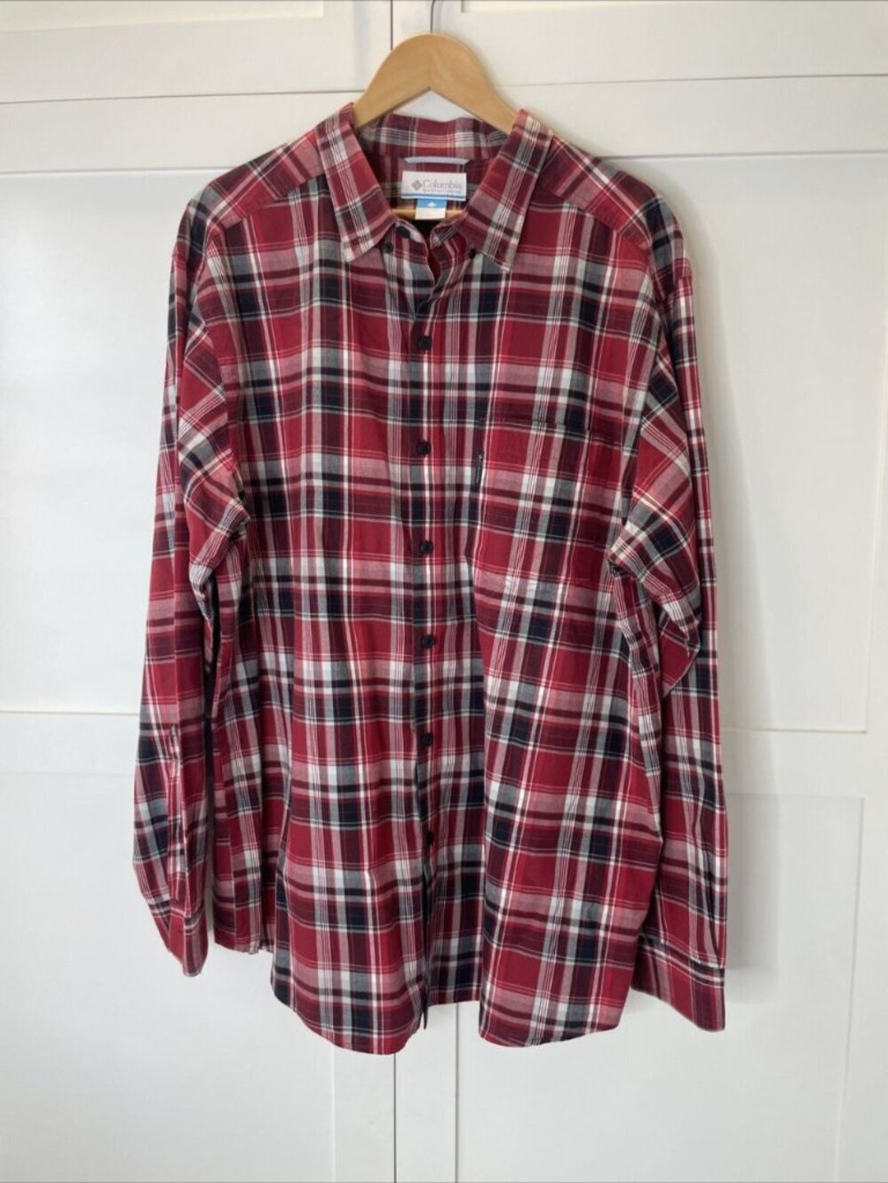 Columbia Sportswear Men's Long Sleeve Plaid Button Up Shirt Men’s XXL cotton red